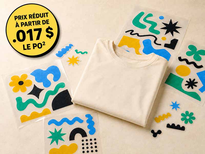 T-shirt crème entouré de transferts DTF colorés